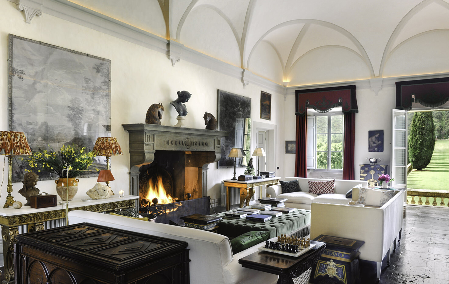 Stone fireplace at Villa Cetinale