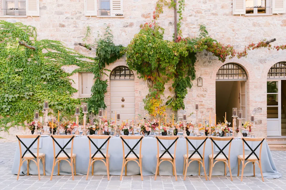 Long table for wedding reception in Tuscany