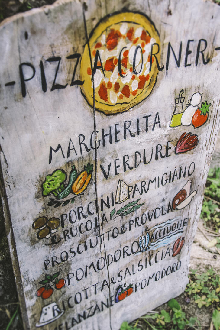 Hand painted sign for pizza corner