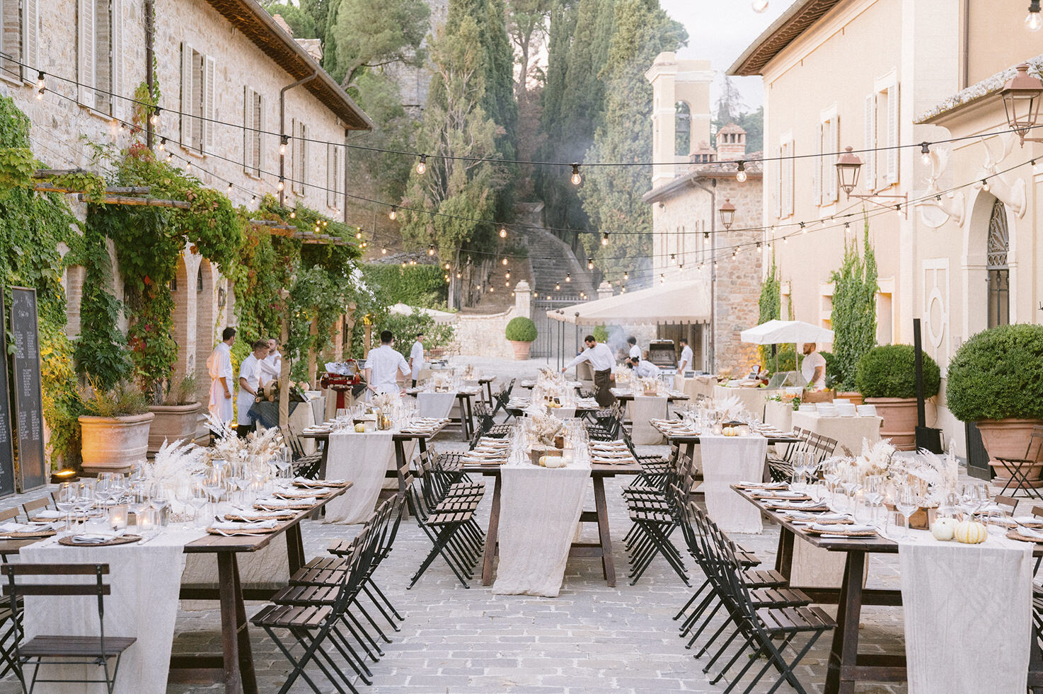 Outdoor rehearsal dinner in a Tuscan village