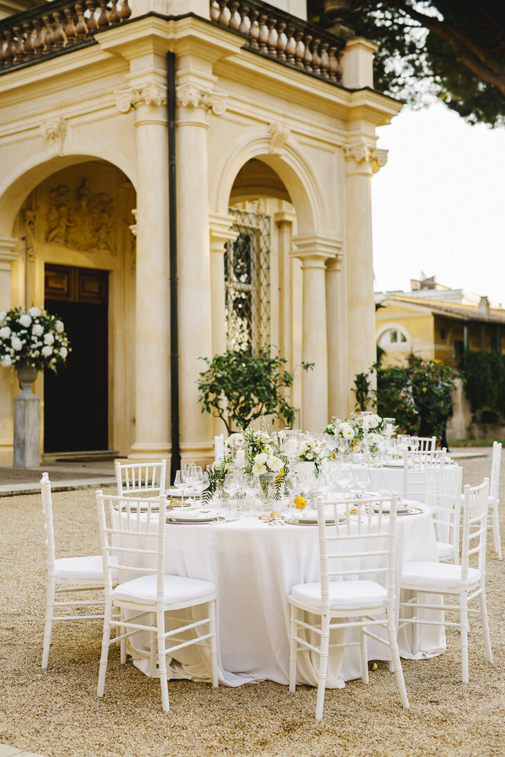 Outdoor wedding reception at Villa Aurelia