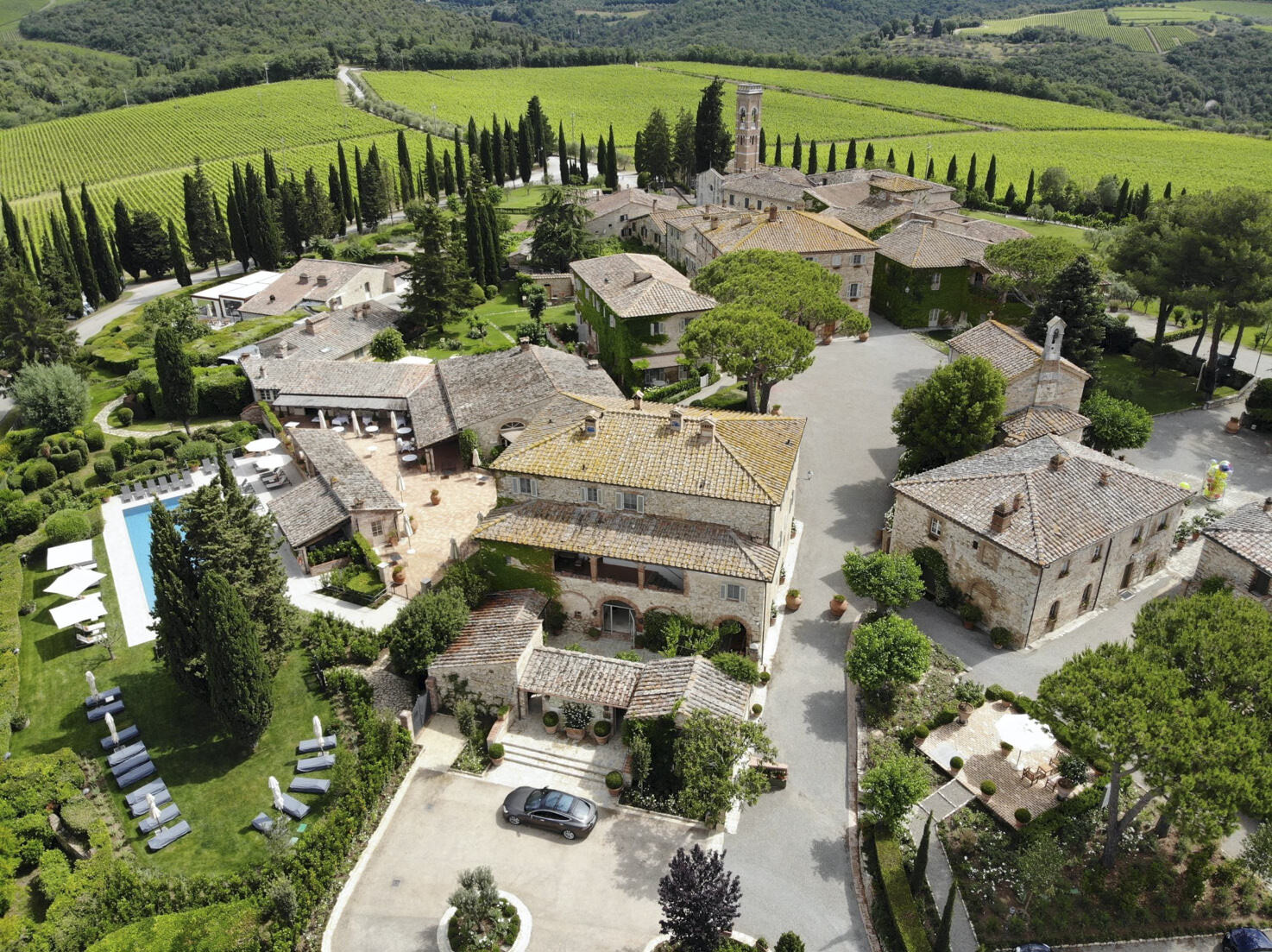 Aerial view of Borgo San Felice, Siena