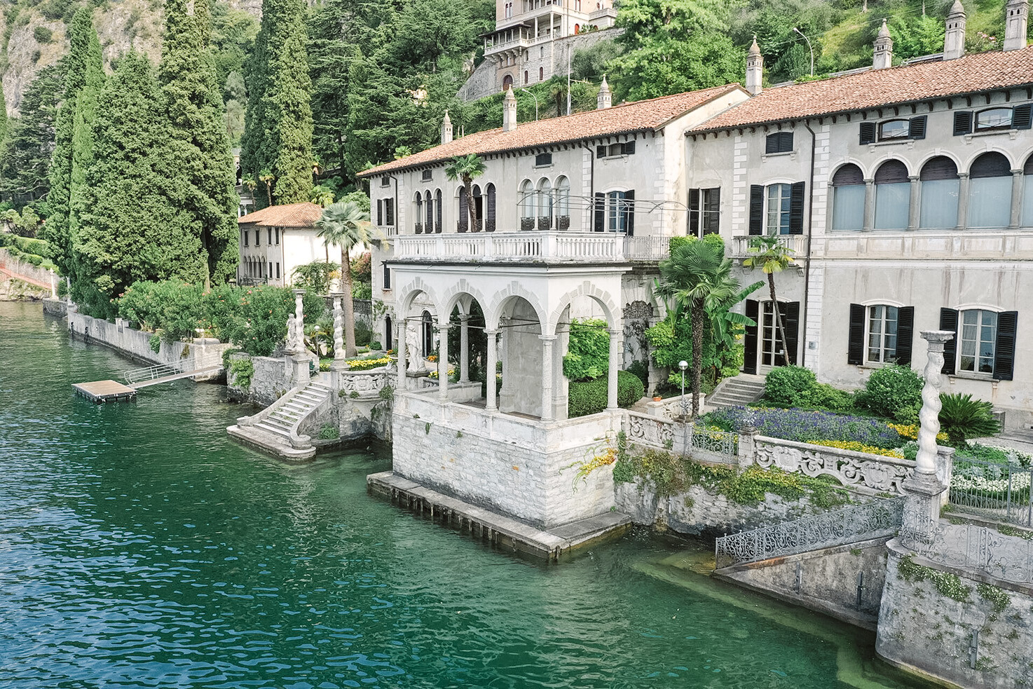 Lobby and lakefront of Villa Monastero, Varenna