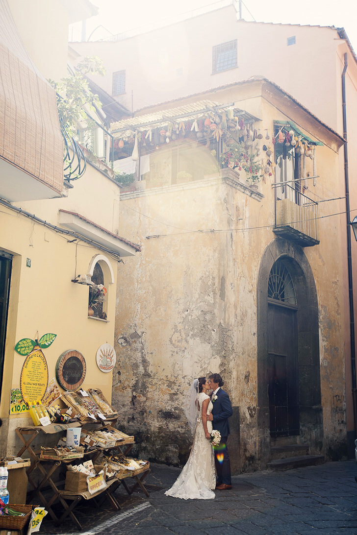 Bridal couple in the old streets of Sorrento