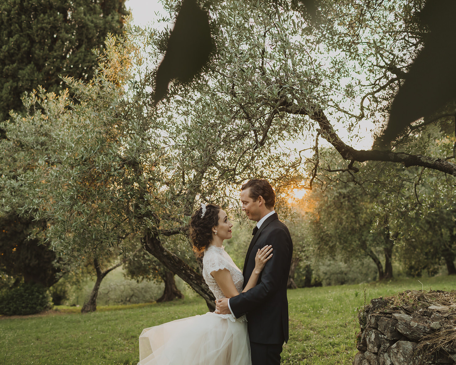 Bridal couple in the olive grove