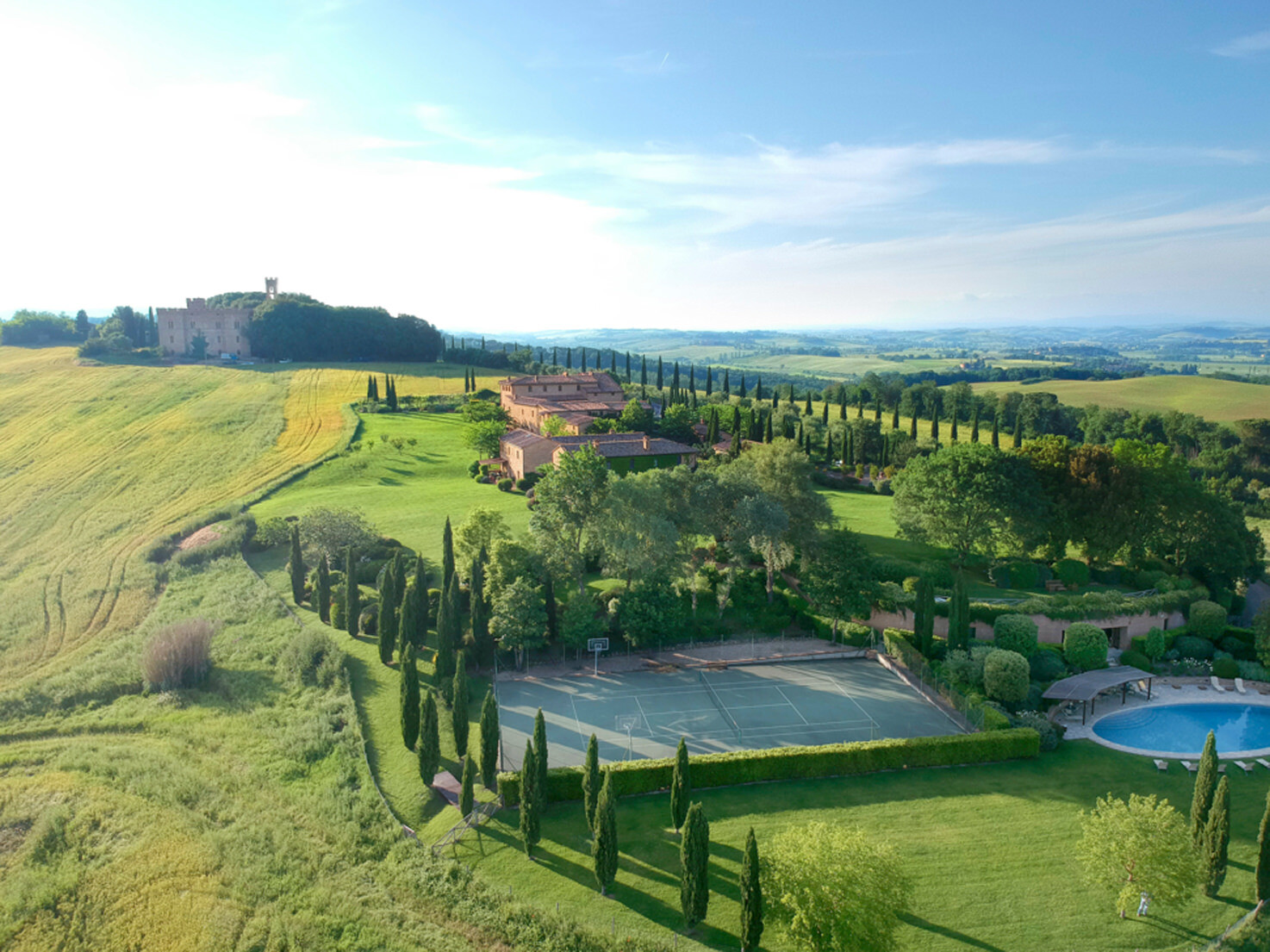 Tennis court and countryside