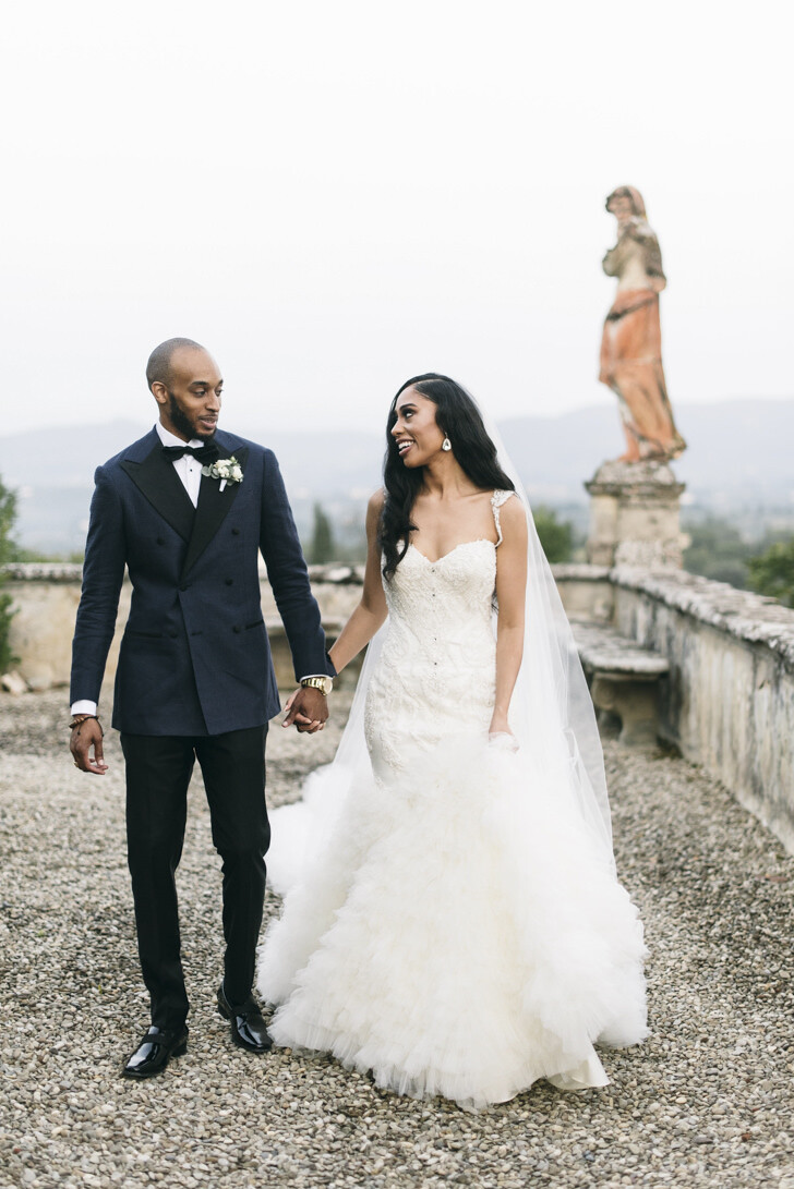 Bride and groom in the gardens