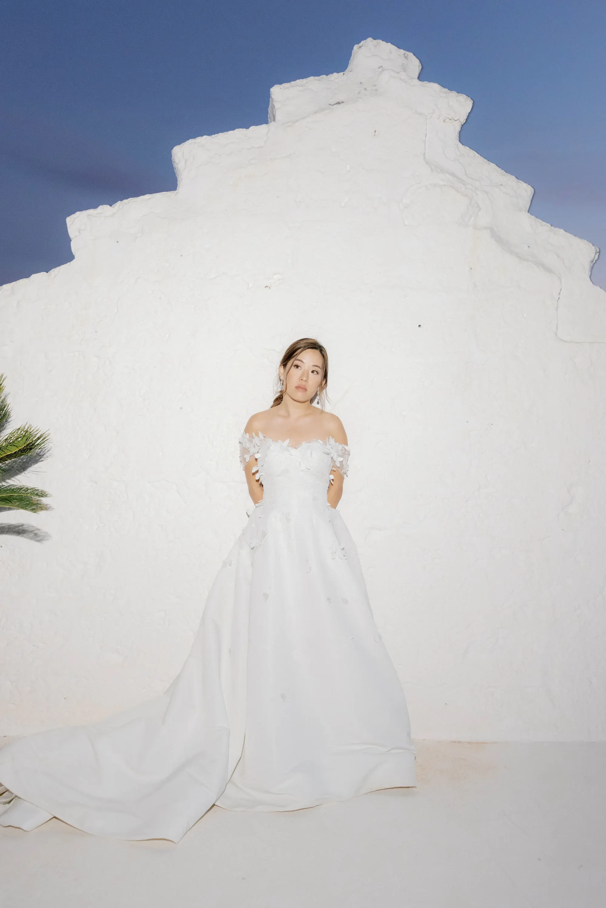 Puglia Masseria Wedding Bride Night Portrait Whitewashed Wall