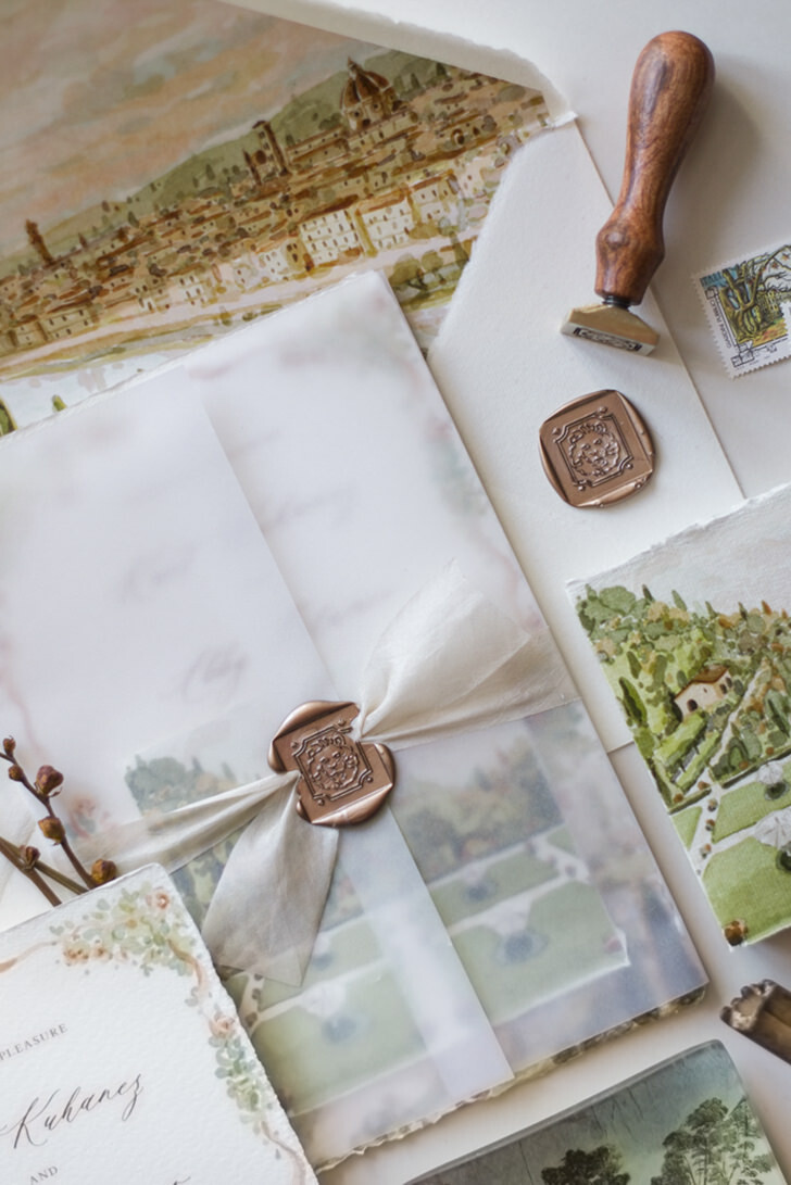 Copper wax seal for wedding stationery