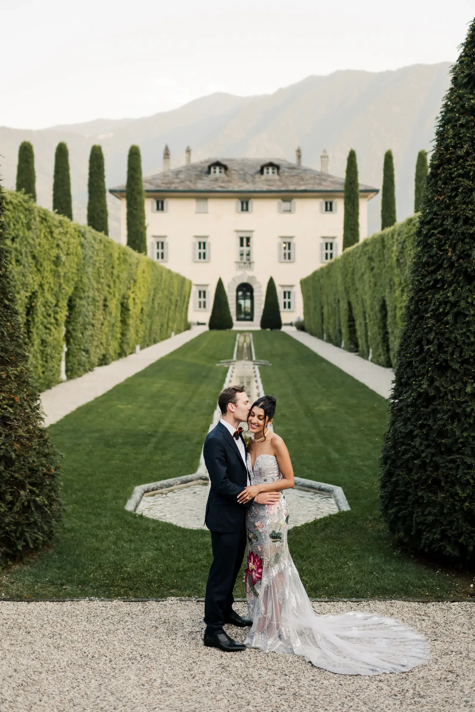 Villa Balbiano Lake Como Bride Groom Evening Portrait Garden