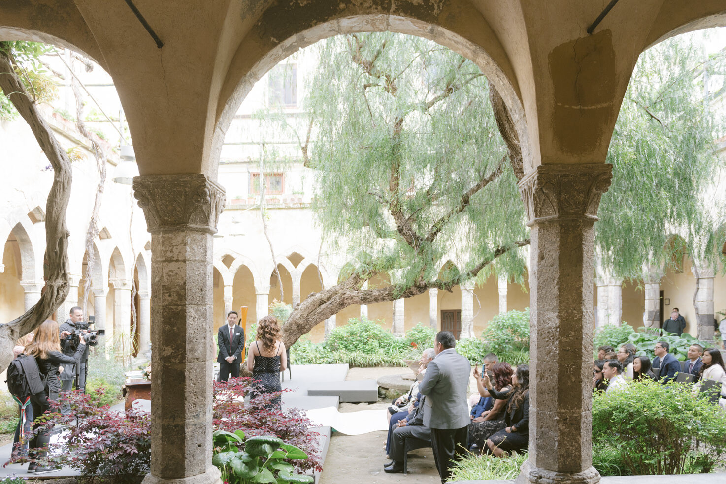 Gothic colonnade in the medieval Cloister in Sorrento