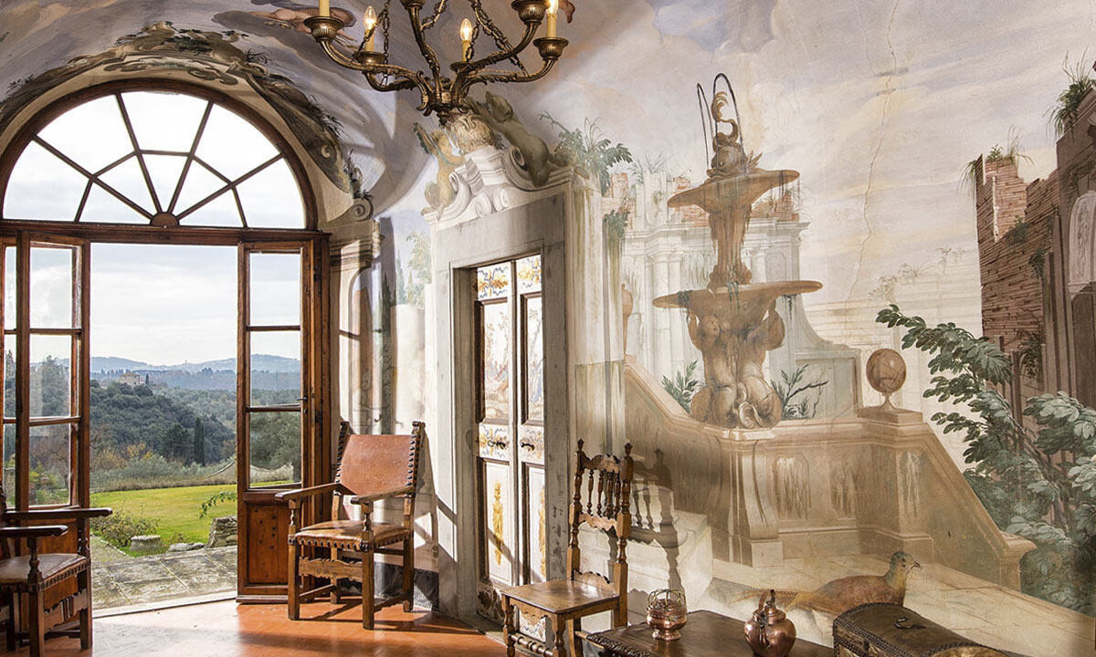 Frescoed hall inside Villa di Lilliano