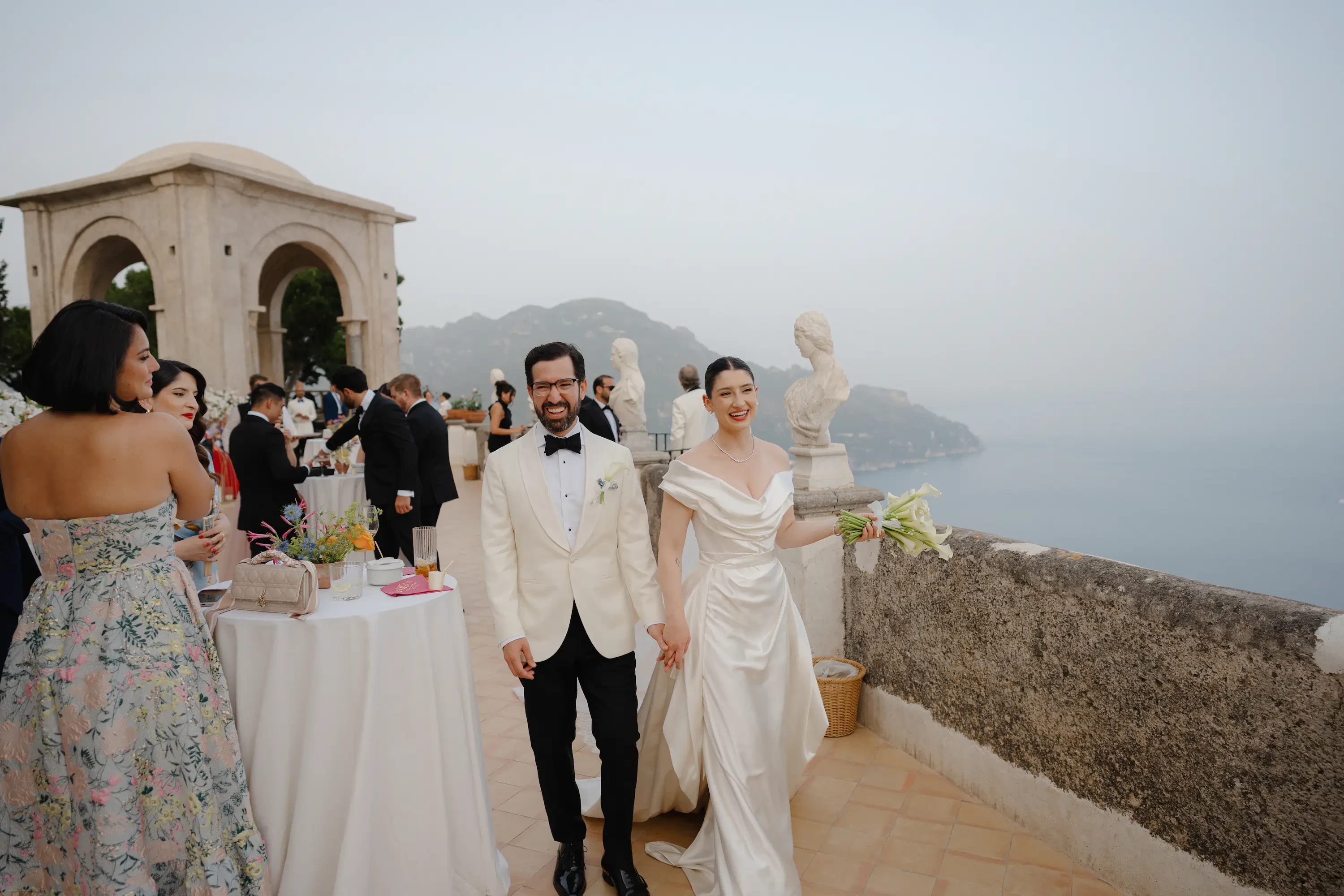 Newlyweds Amalfi Coast Cliffside Wedding Reception