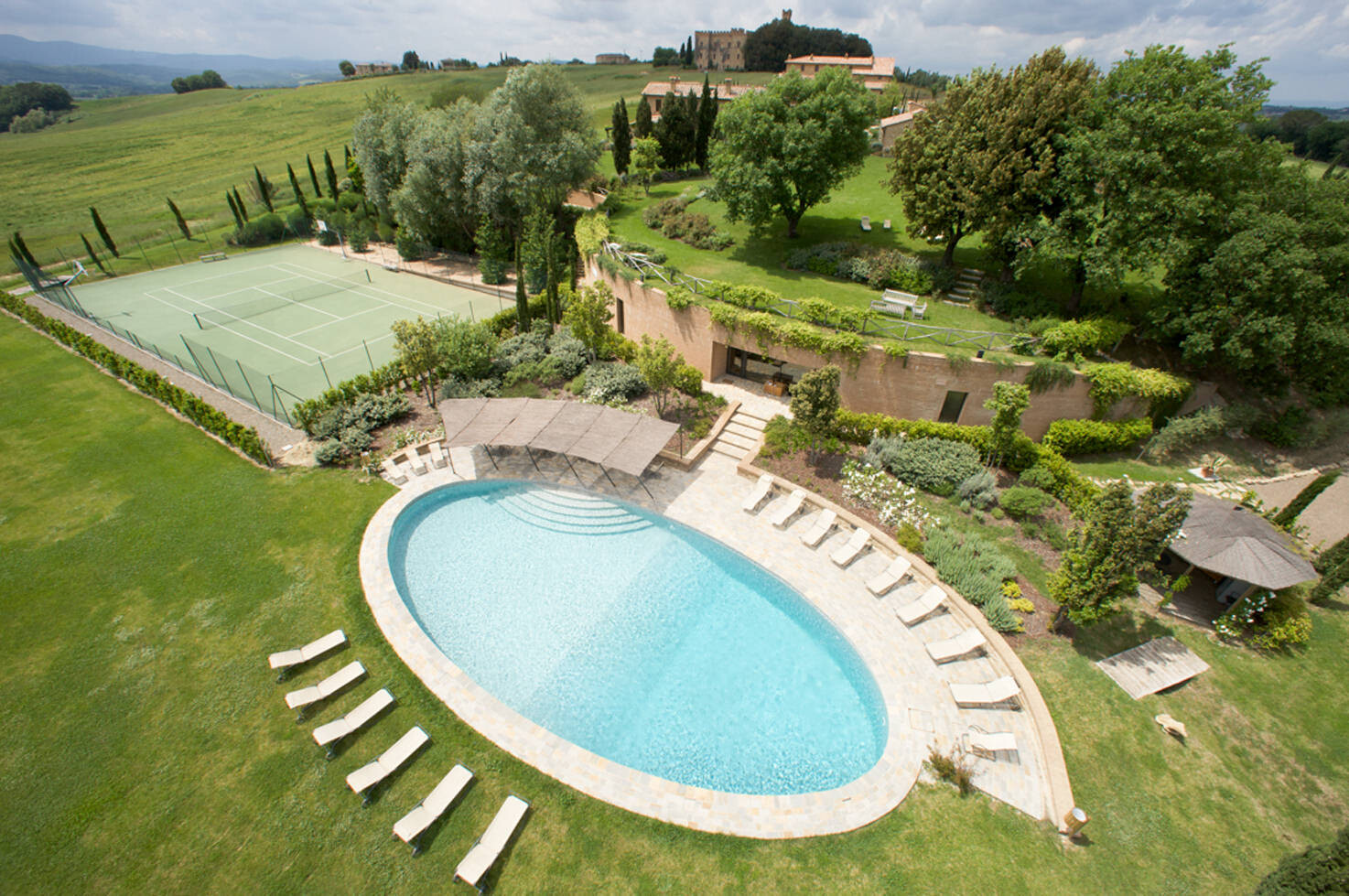 Pool and tennis court