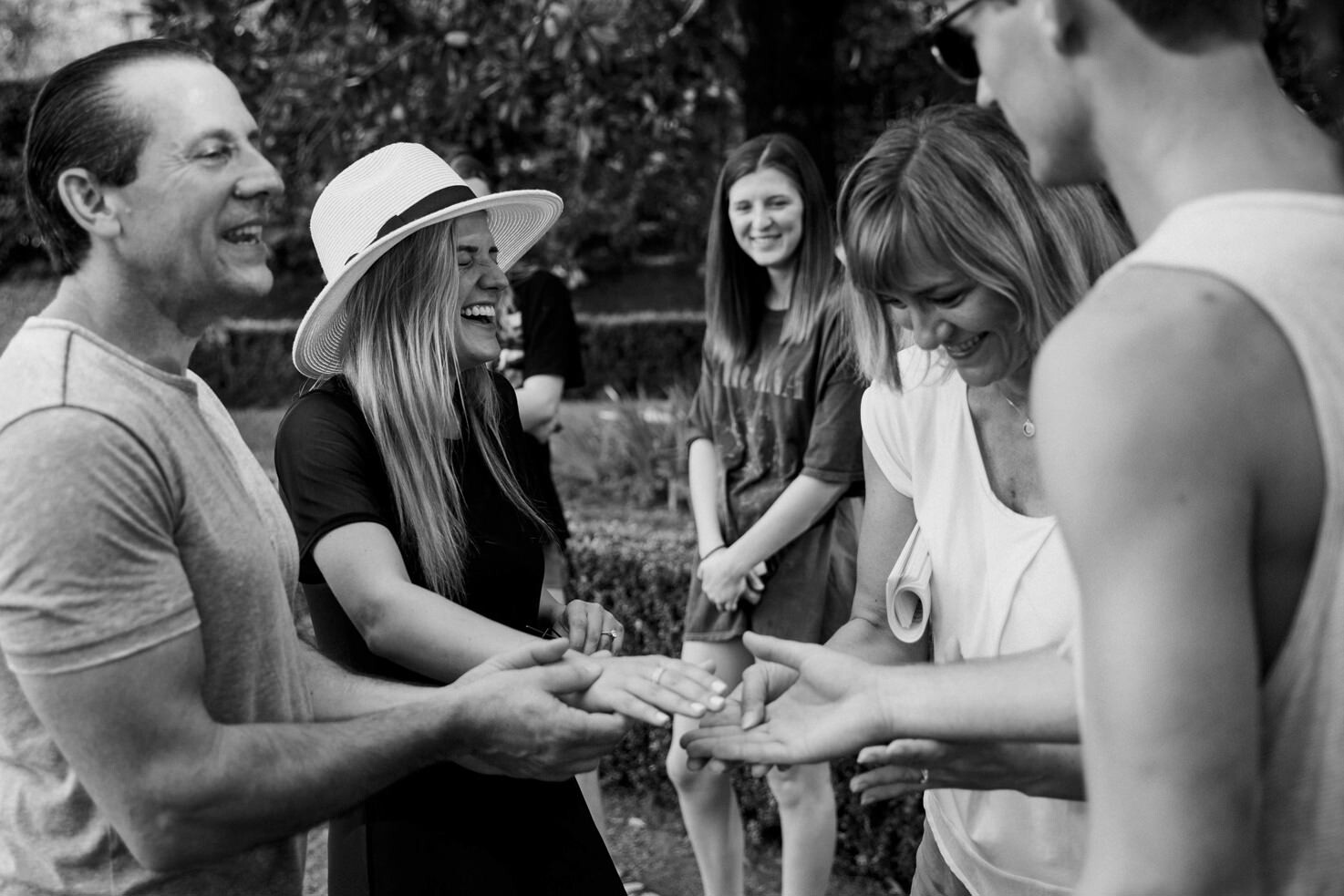 Happy moments of the bridal couple and wedding planner
