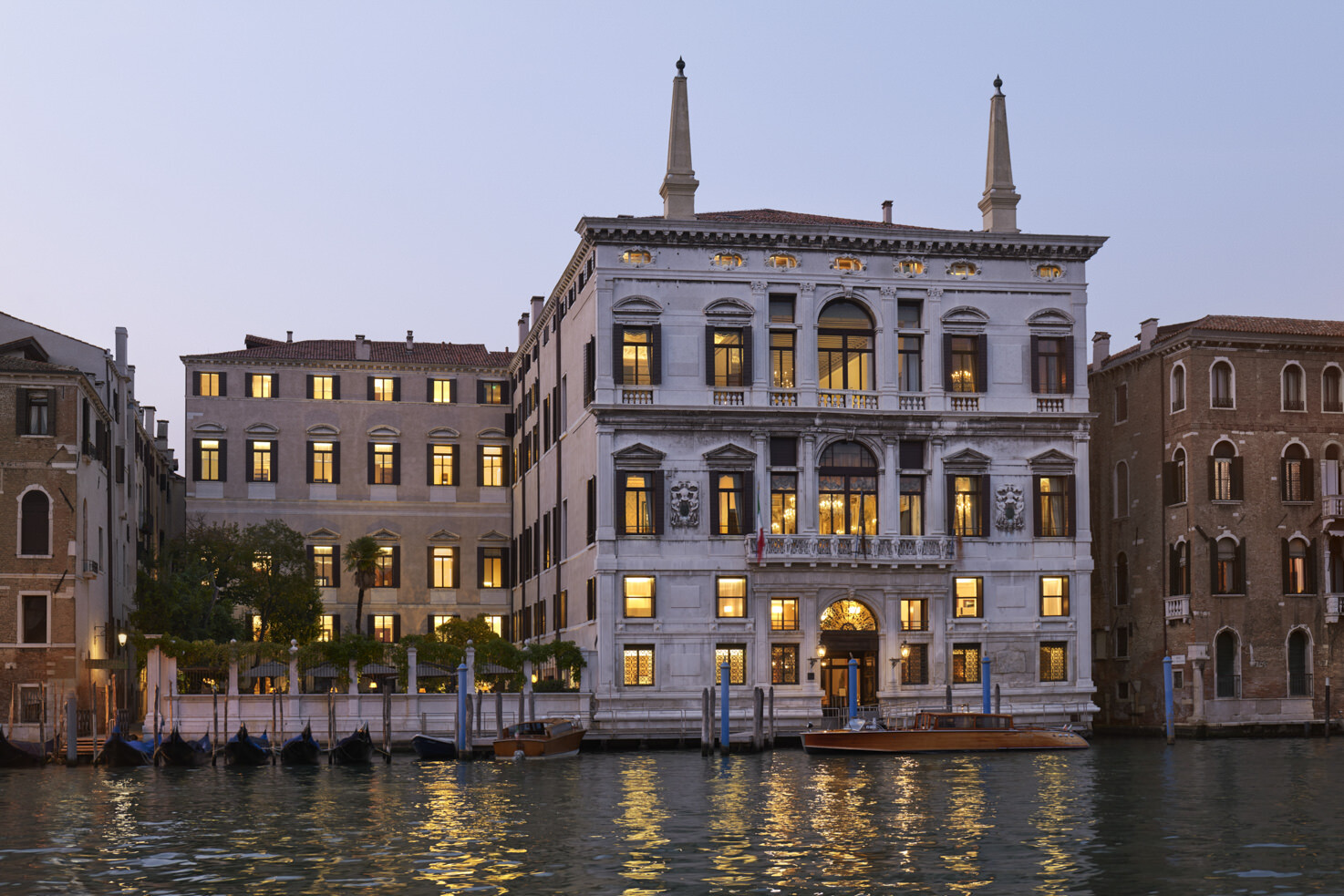 Exterior of Aman Hotel in Venice by night