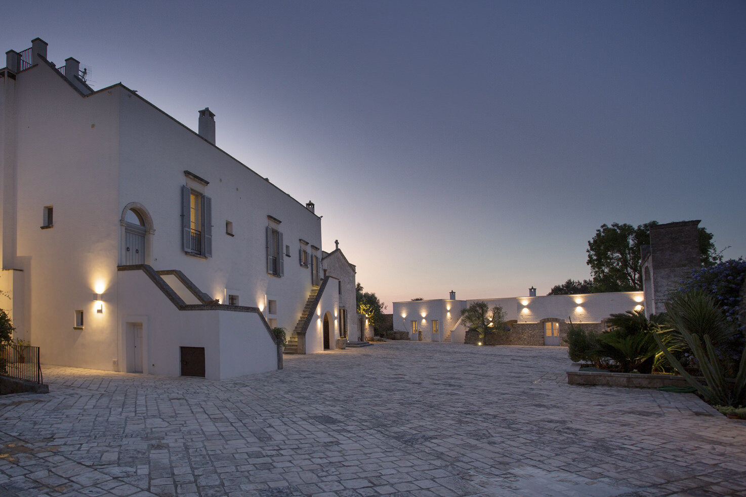 Night view of Masseria Borgo Mortella