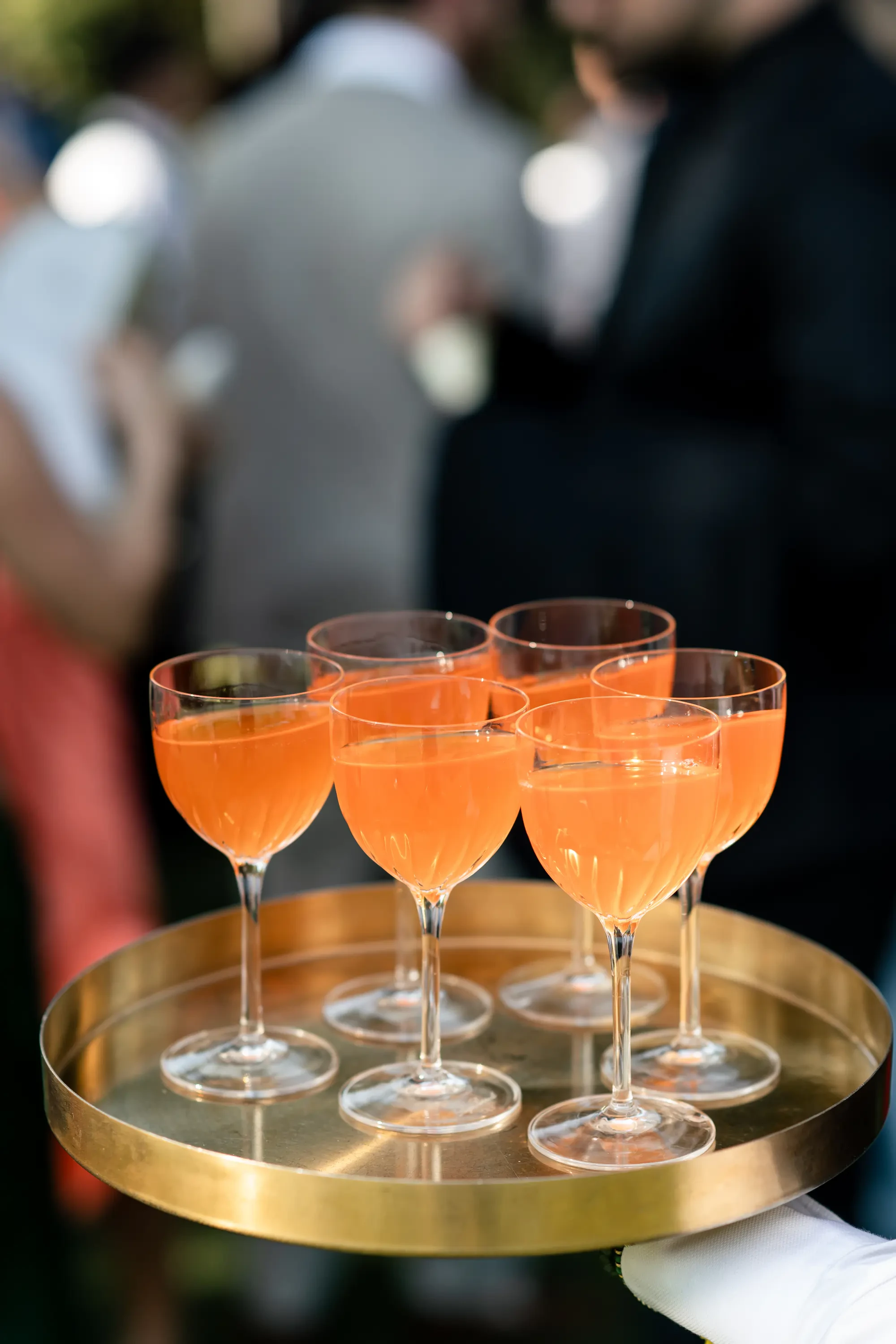 Passed Welcome Drinks On Brass Tray Wedding Reception