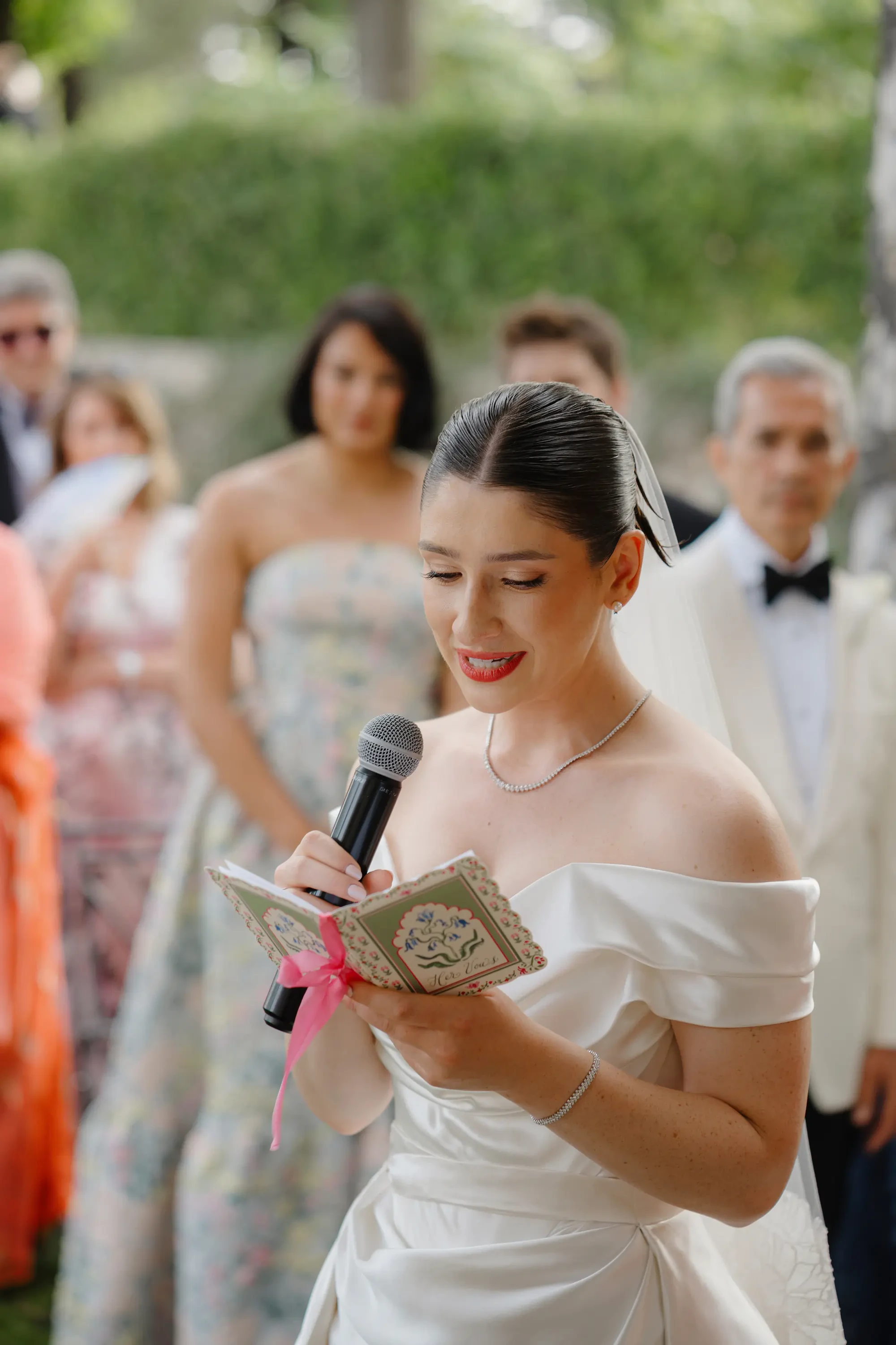 Bride reading vows destination wedding at Villa Cimbrone