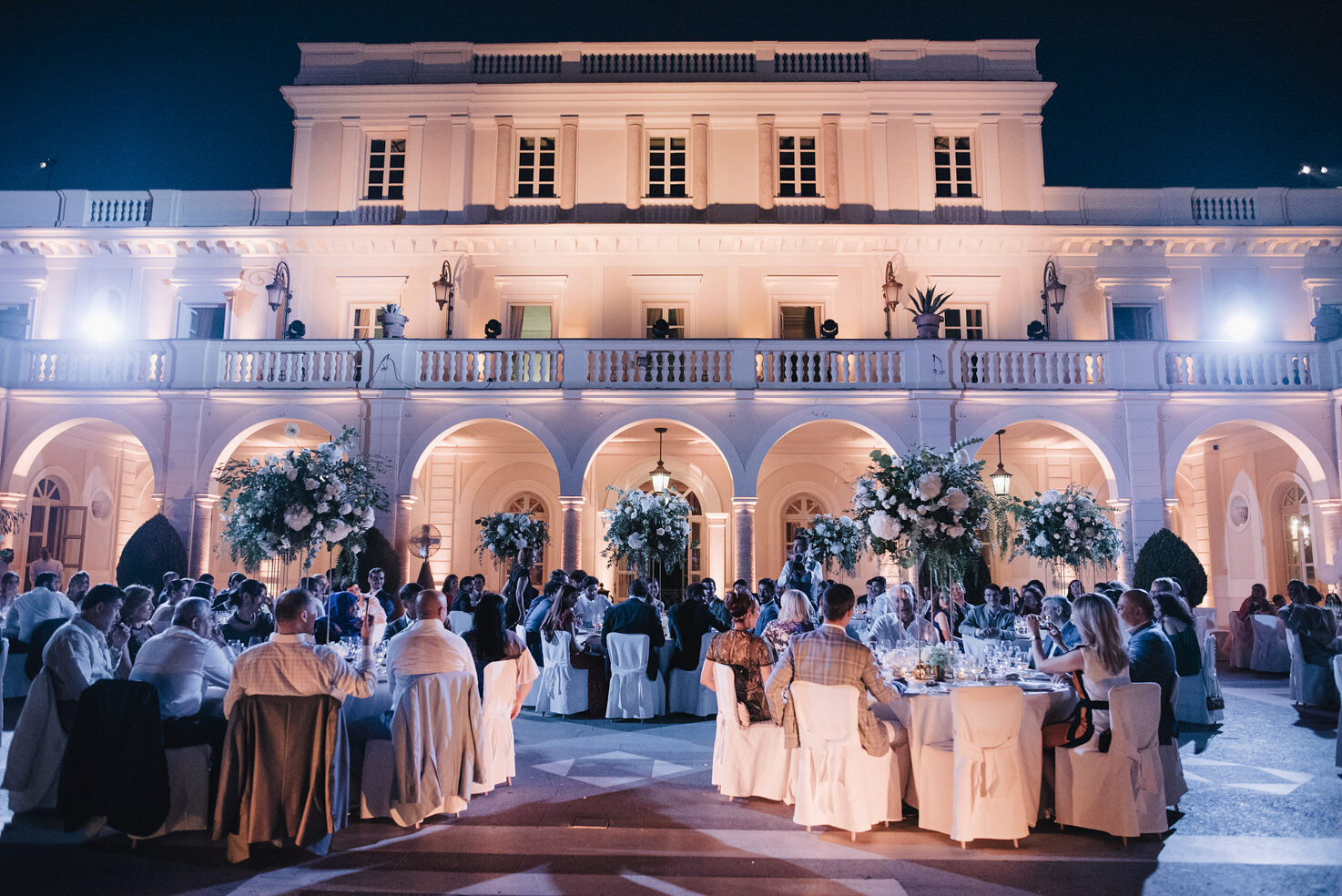 Wedding banquet on the patio of Villa Miani, Rome