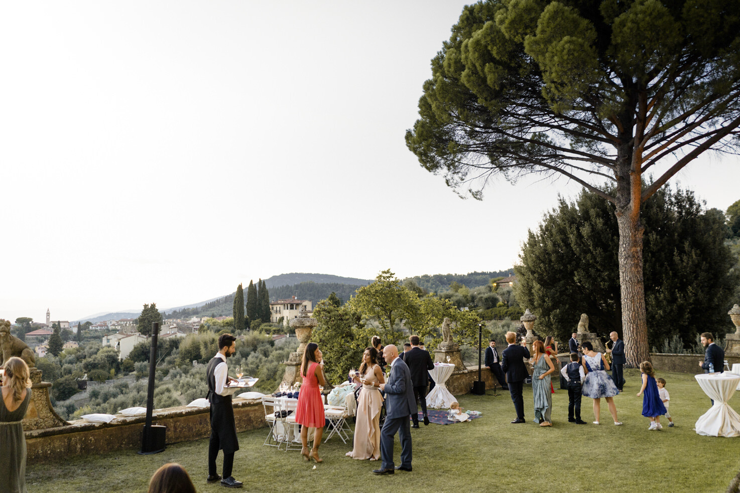 Wedding cocktail on a terrace with view