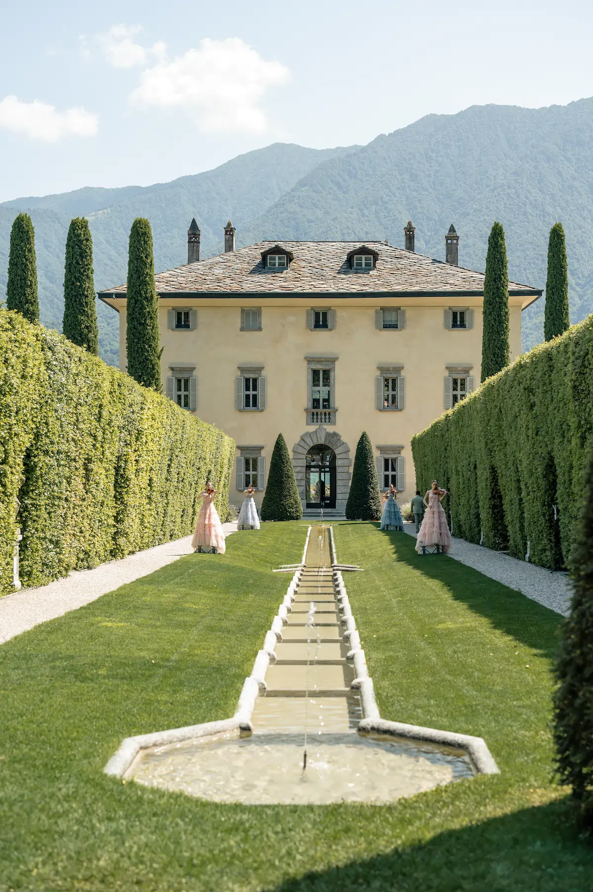 Villa Balbiano Lake Como Garden Water Feature And Facade
