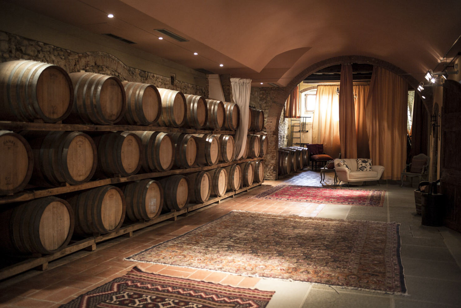 Cellar with wine barrels