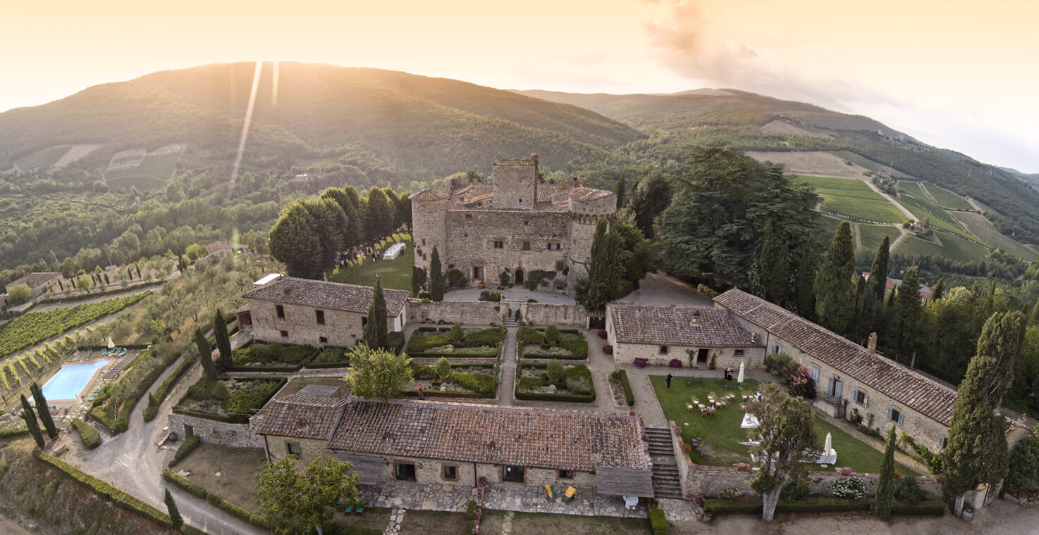 Aerial view of Castello di Meleto, Tuscany