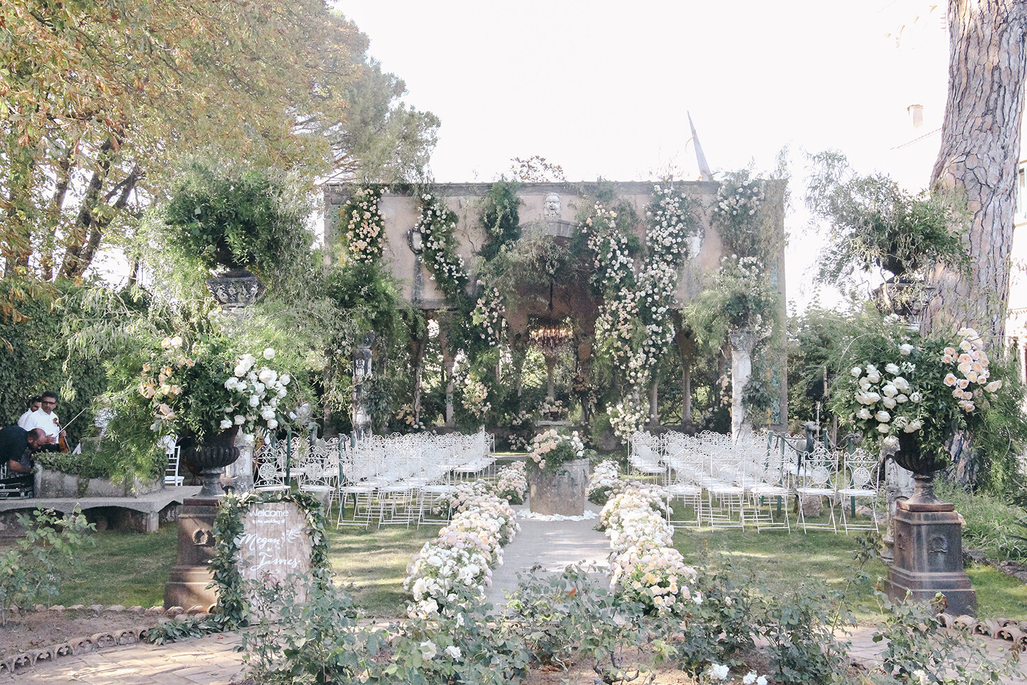 Flower decorations for wedding ceremony in Ravello