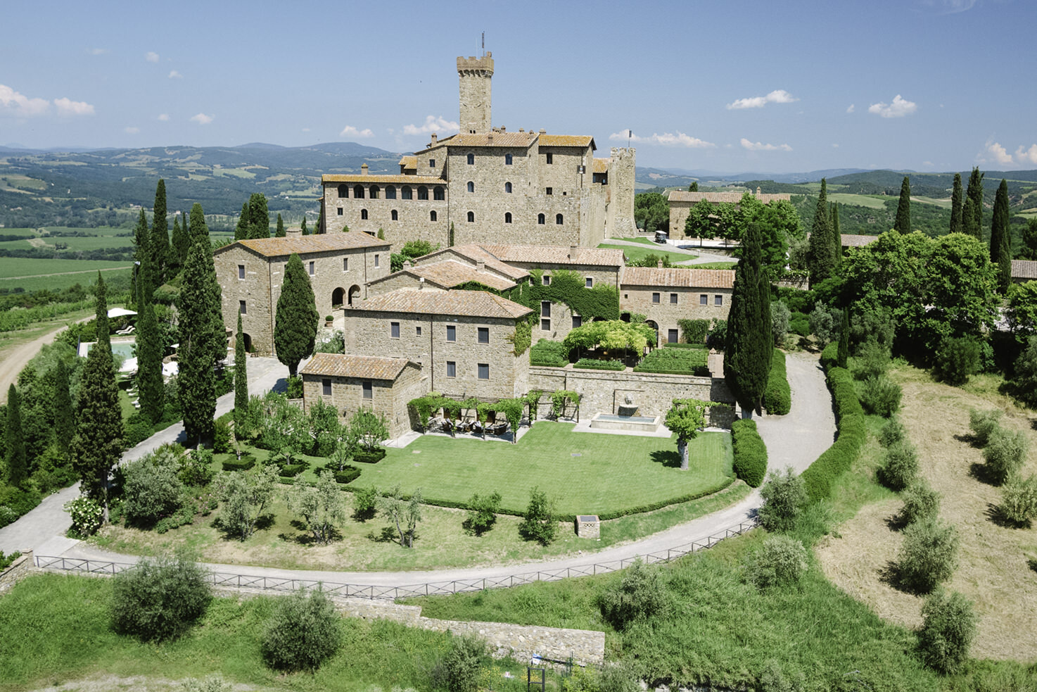 Overview of Castello Banfi near Montalcino