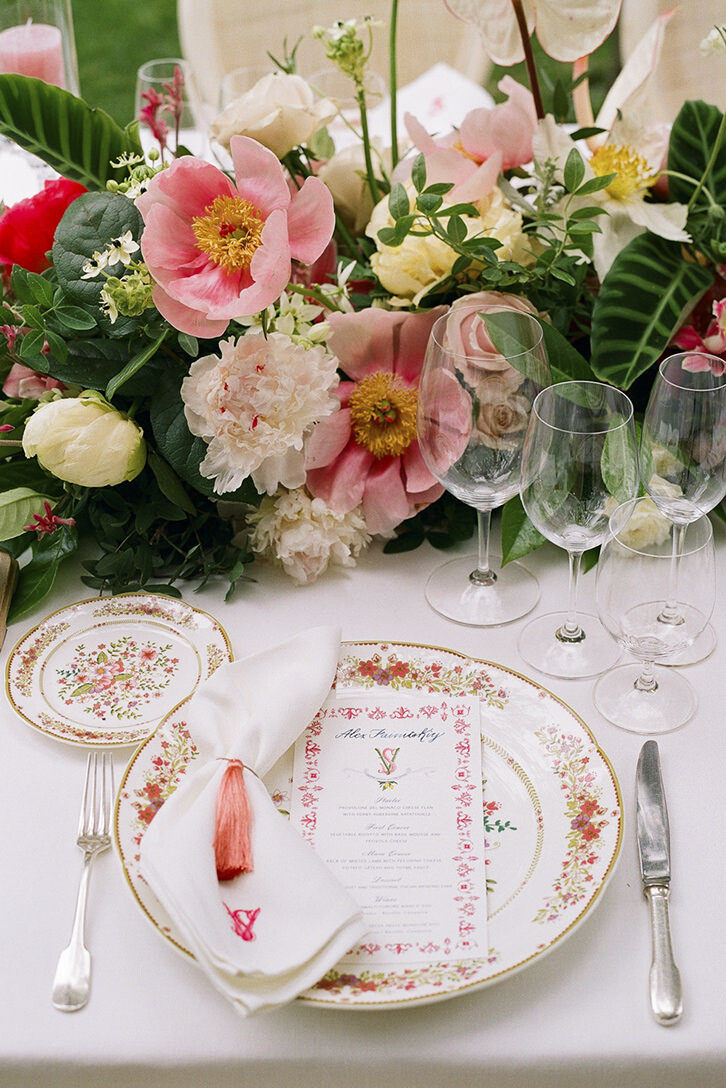 Table setting for reception at Hotel Caruso
