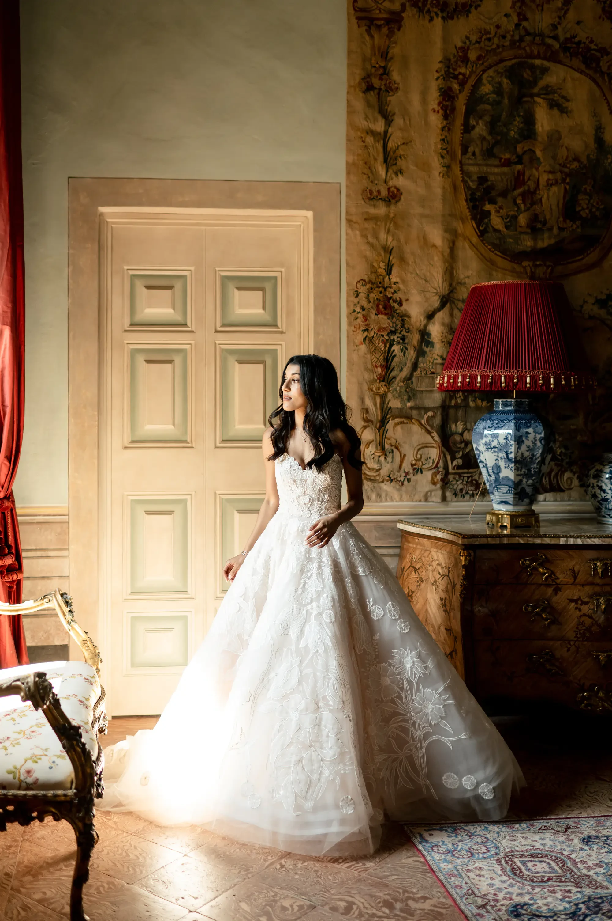 Villa Balbiano Lake Como Bride Portrait Indoor Suite
