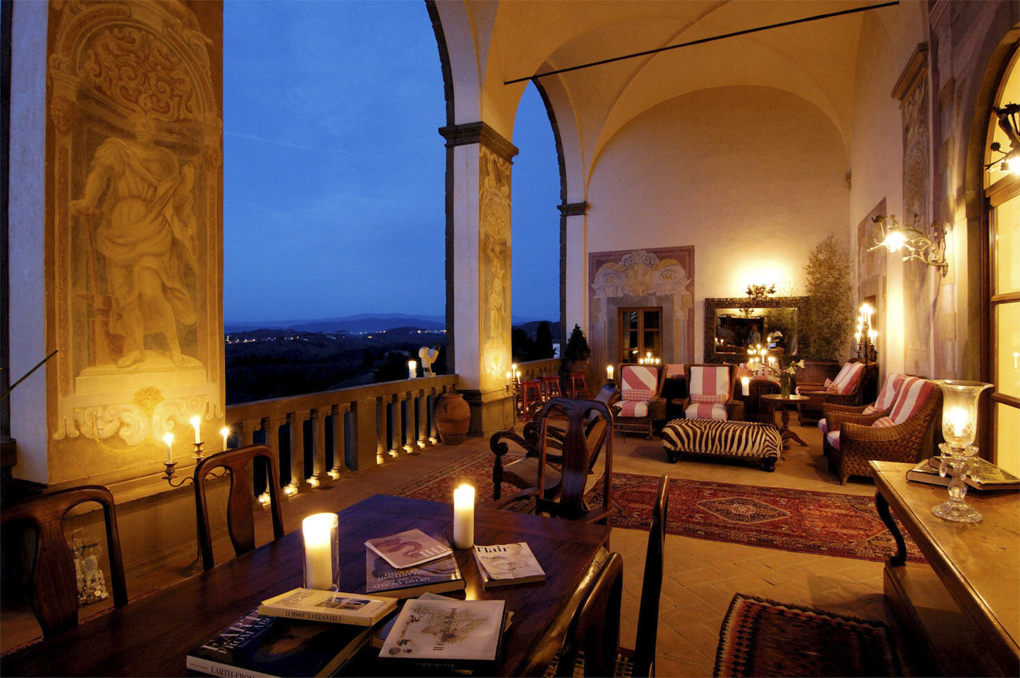Frescoed loggia by night