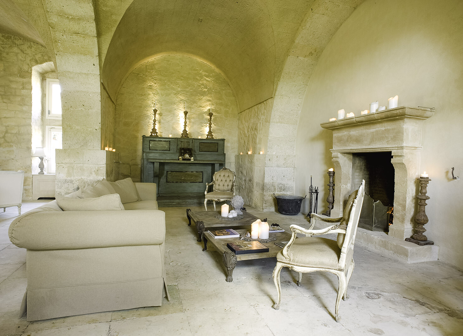 Stone fireplace
