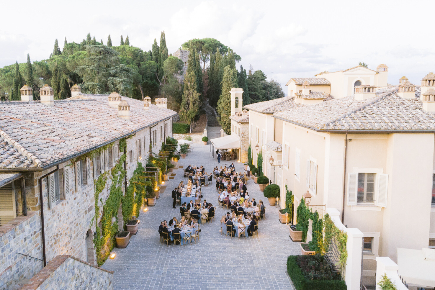 Aerial view of wedding reception