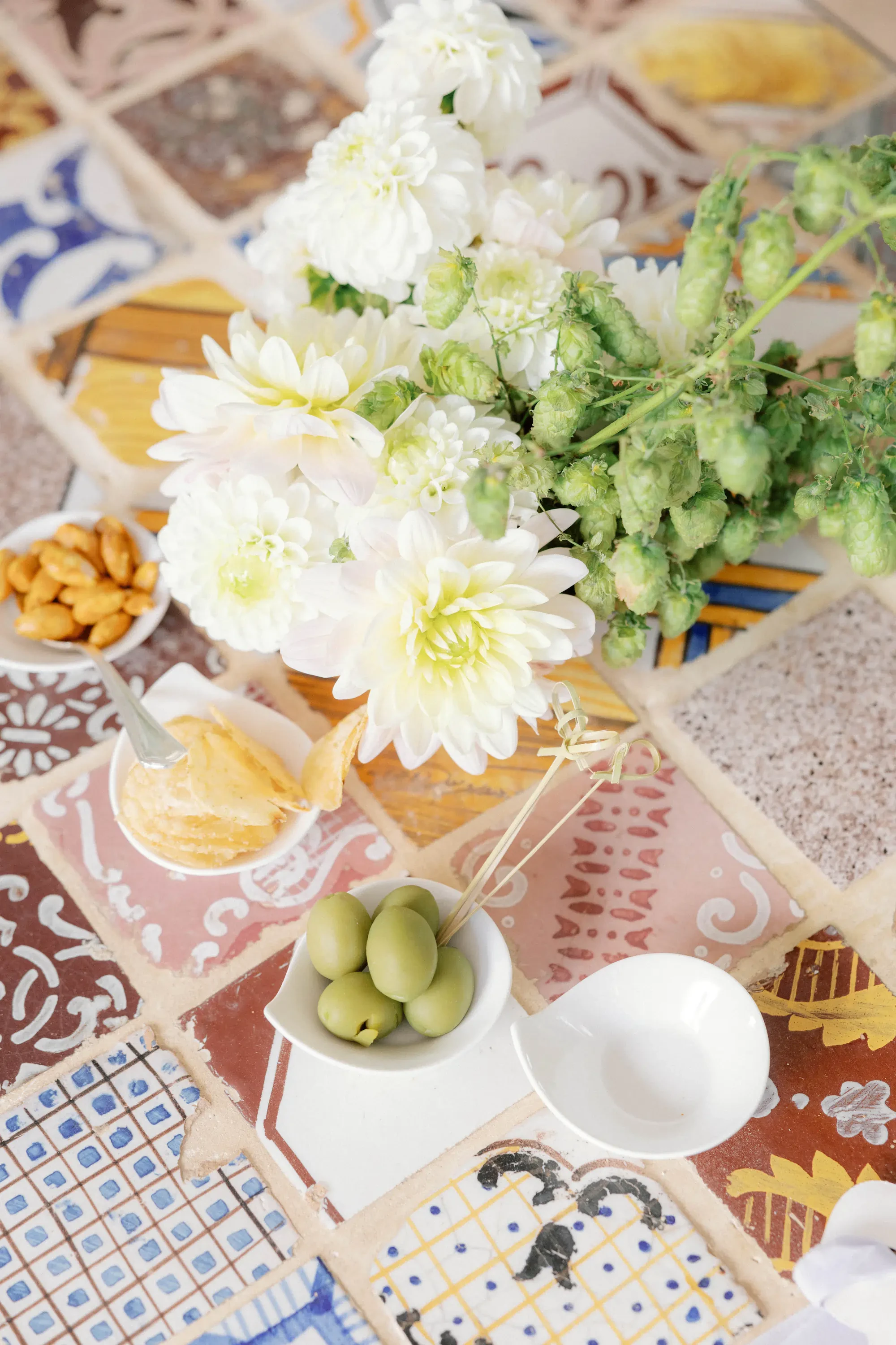 Puglia Masseria Wedding Aperitivo Table Decor With Italian Tiles