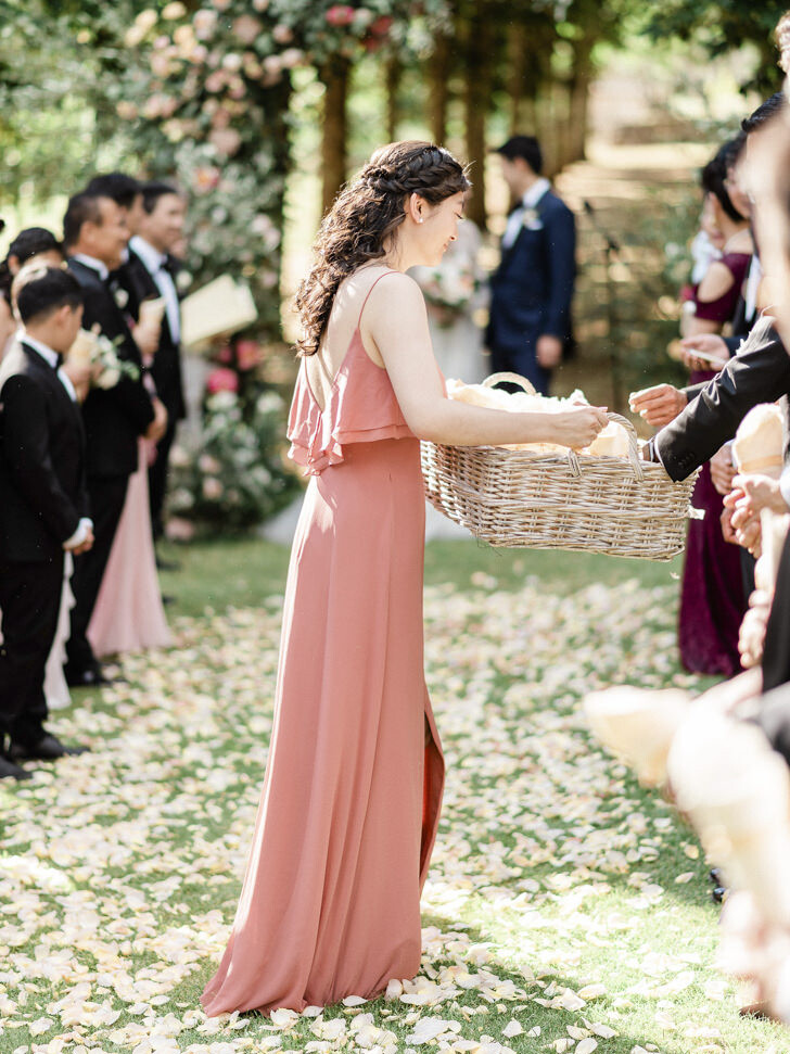Bridesmaid with petal cones