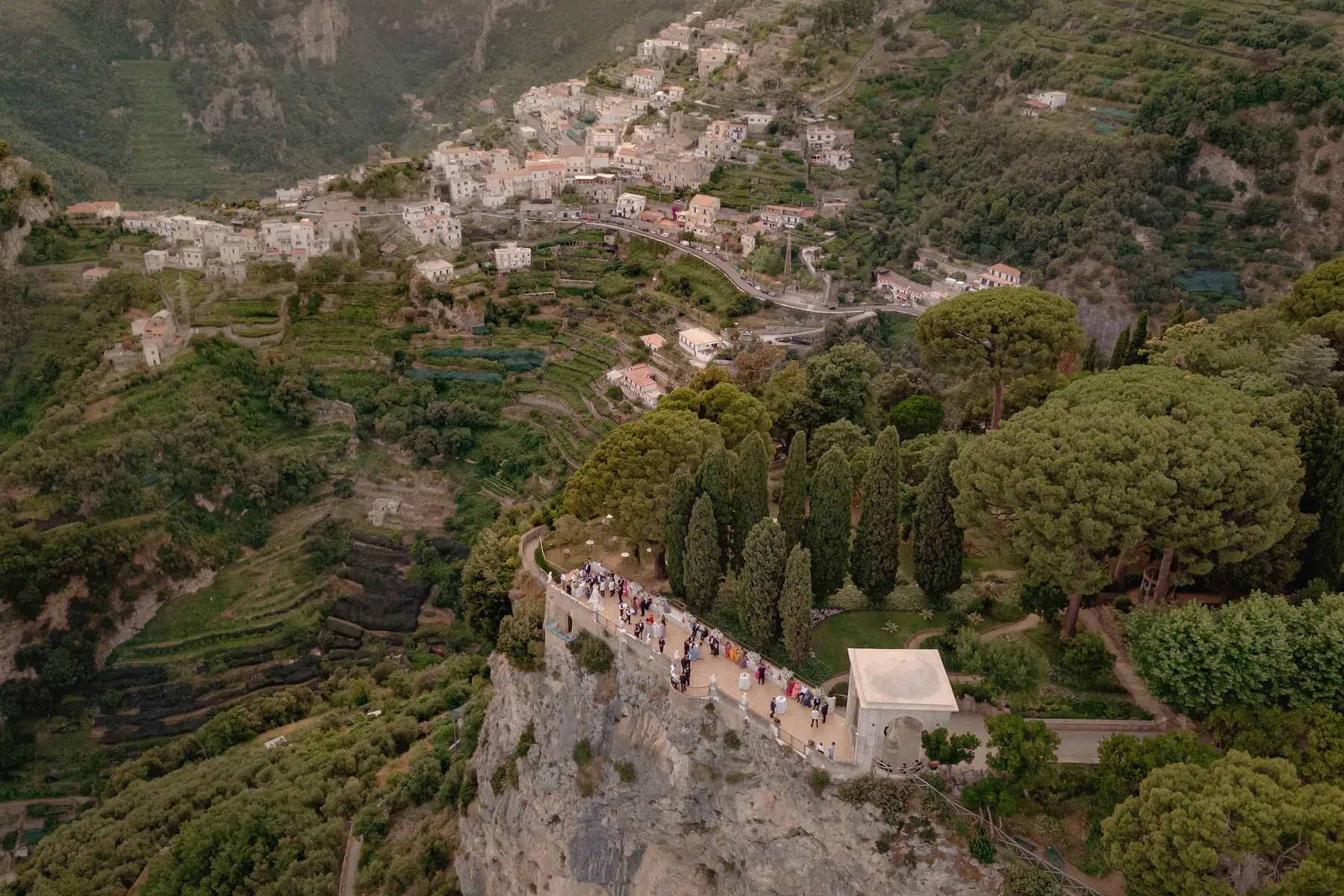 Aerial View Amalfi Coast Cliffside Wedding Terrace
