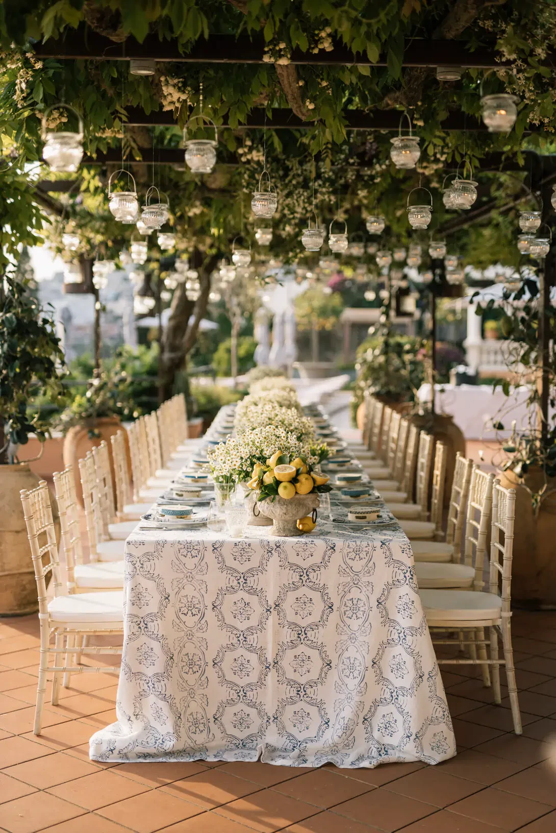 Long table in Mediterranean style