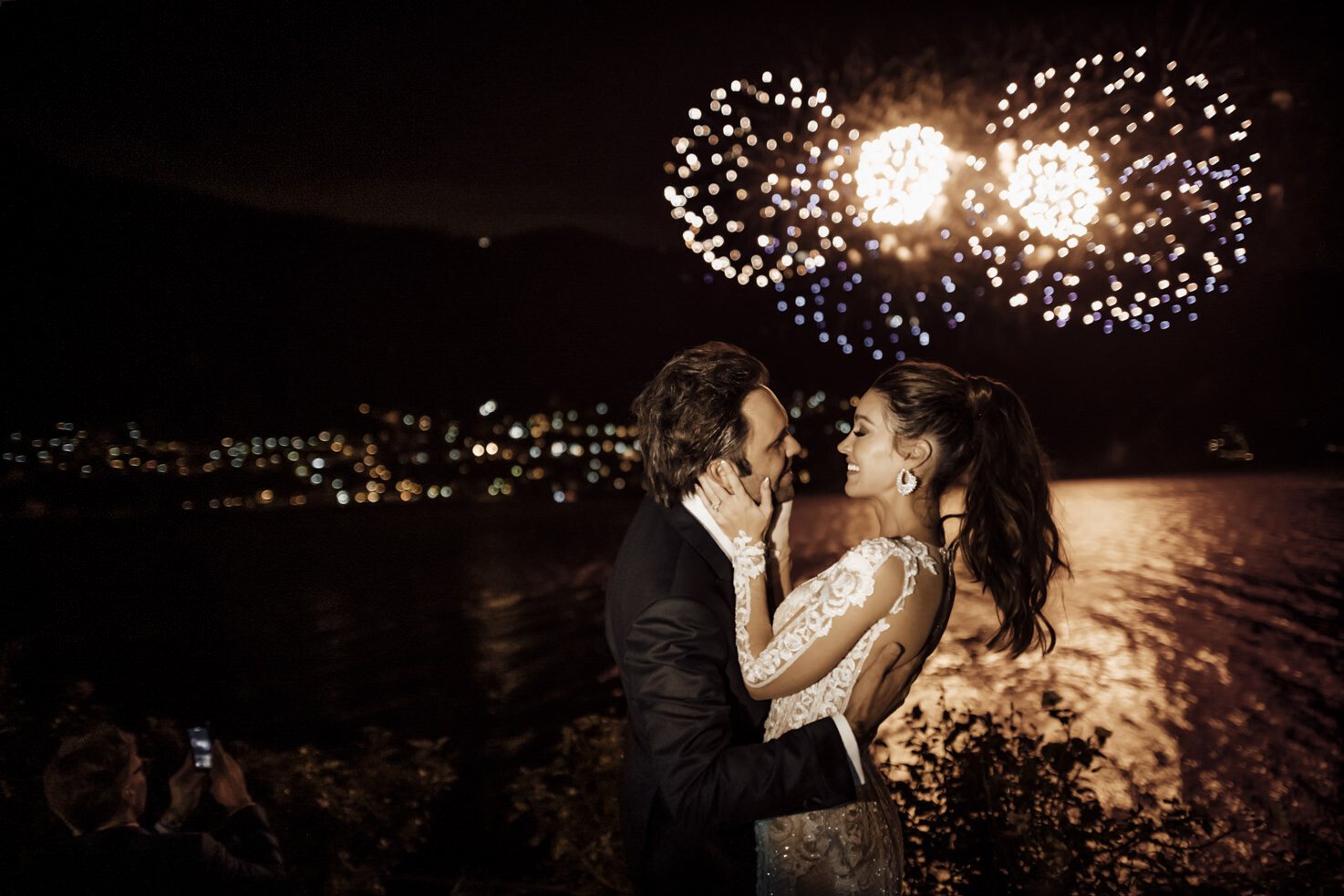 Fireworks for wedding on Lake Como