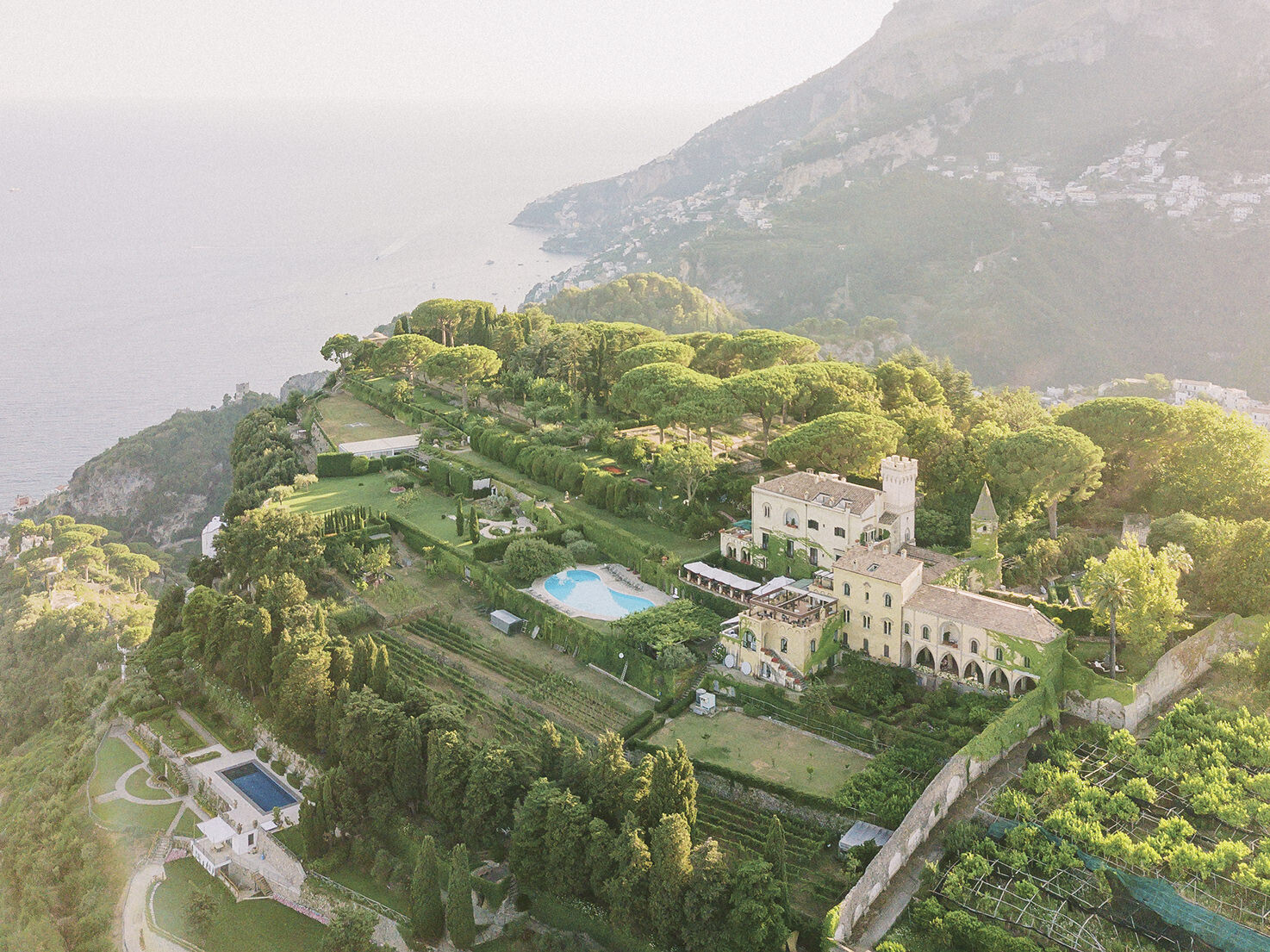 Aerial view of Villa Cimbrone in Ravello