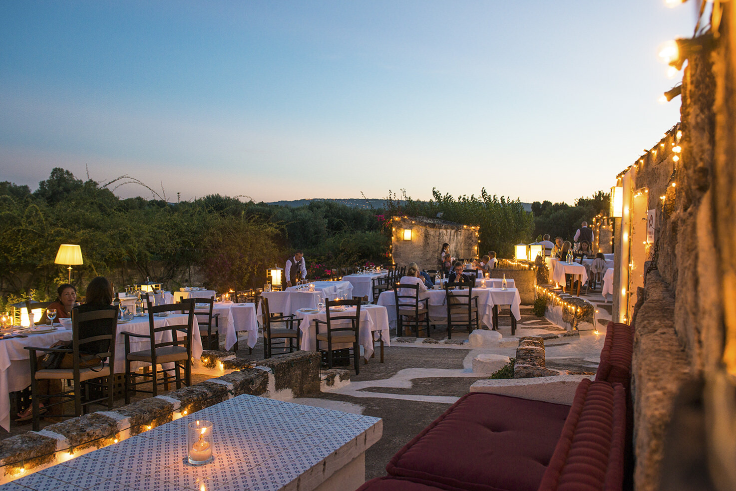 Outdoor restaurant at Torre Coccaro, Puglia