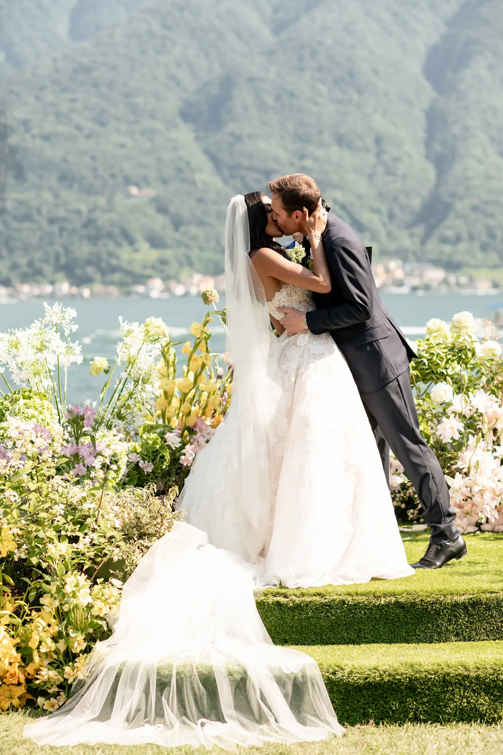 Villa Balbiano Lake Como Bride Groom First Kiss Ceremony