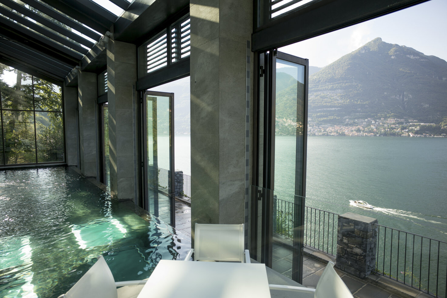 Pool with lake view