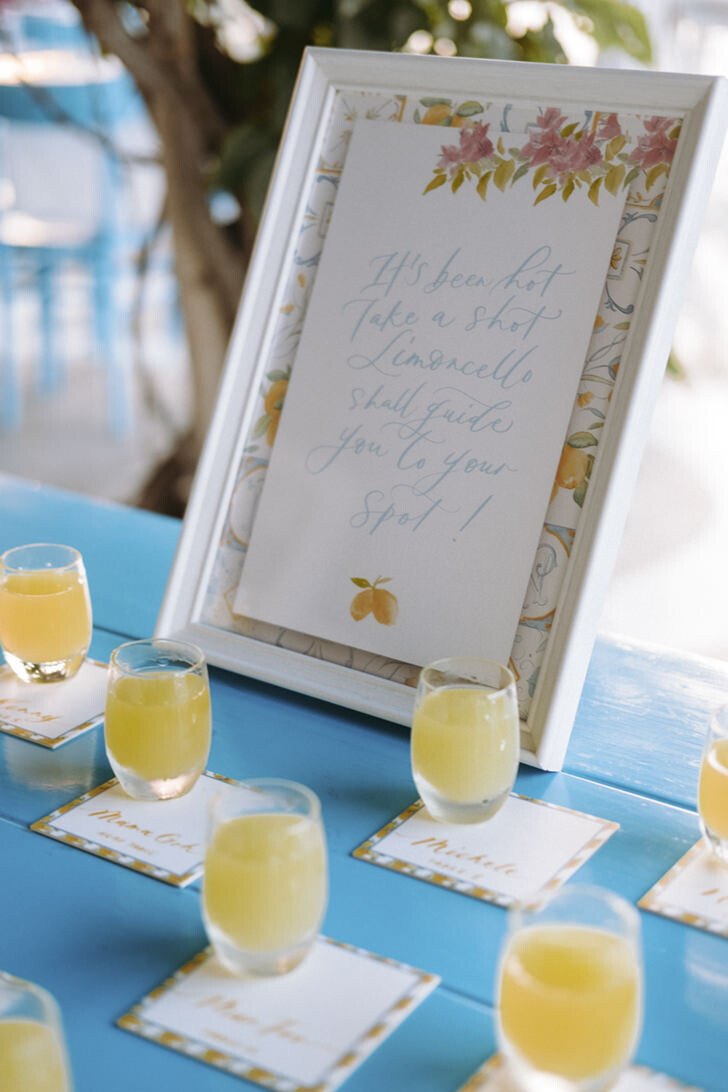 Limoncello shots used as placecards