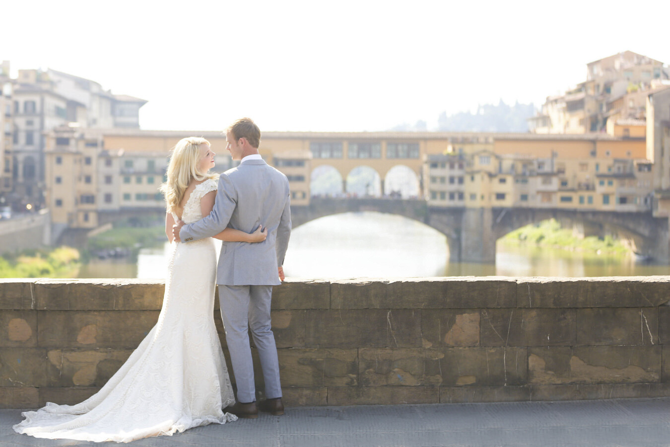 Bridal couple near Ponte Vecchio in Florence
